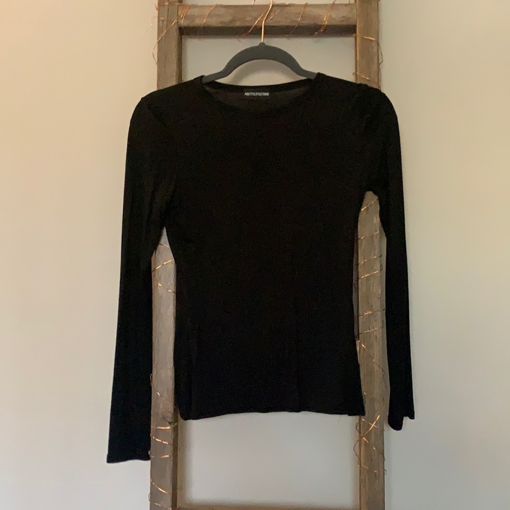 Pretty Little Thing Long Sleeve T, black, crew neck, size small